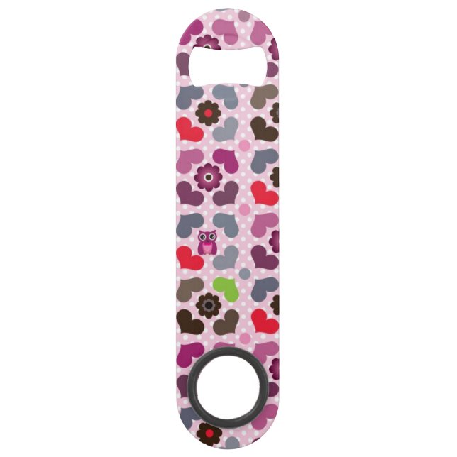 pink flowers and owls pattern speed bottle opener (Front)