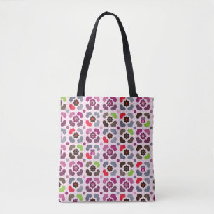 pink flowers and owls pattern tote bag