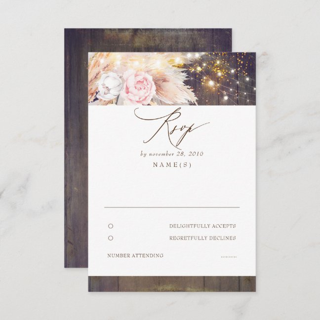 Pink Flowers and Pampas Grass Wedding RSVP