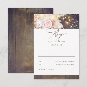 Pink Flowers and Pampas Grass Wedding RSVP Card