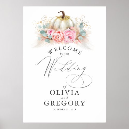 Pink Flowers and Pumpkins Wedding Welcome Poster