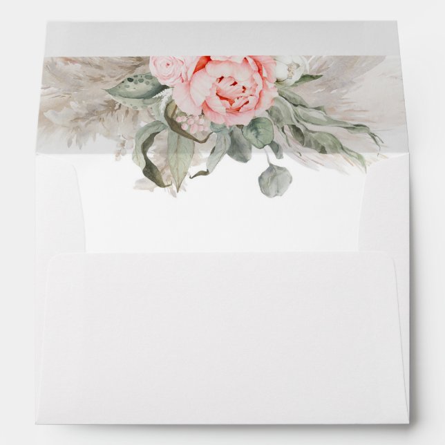 Pink Flowers and Sage Greenery Elegant Soft Boho E Envelope (Back (Bottom))
