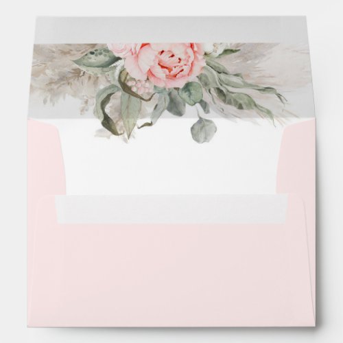 Pink Flowers and Sage Greenery Elegant Soft Boho Envelope