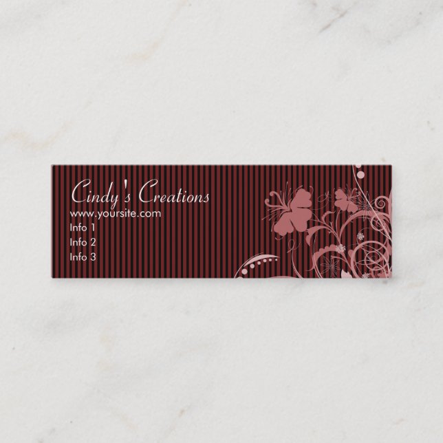 Pink Flowers and Stripes Mini Business Card (Front)
