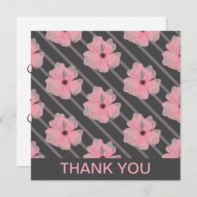Pink Flowers And Stripes Personalized Card (Front/Back)
