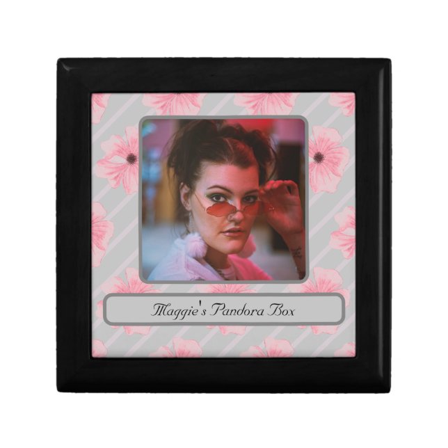 Pink Flowers And Stripes Personalized Gift Box (Front)