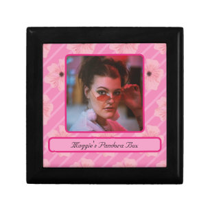 Pink Flowers And Stripes Personalized Gift Box