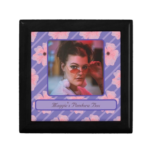 Pink Flowers And Stripes Personalized Gift Box (Front)