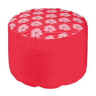 Pink Flowers And Stripes Round Pouf