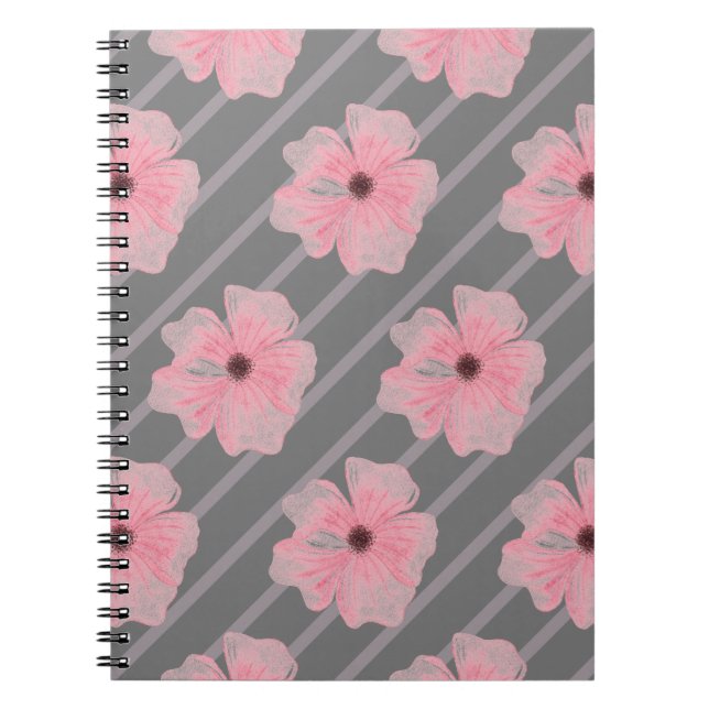 Pink Flowers And Stripes Spiral Photo Notebook (Front)