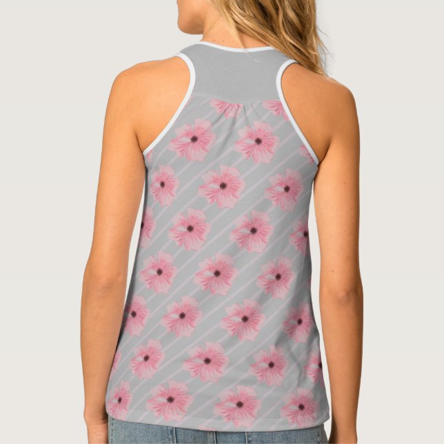 Pink Flowers And Stripes Tank Top (Back)