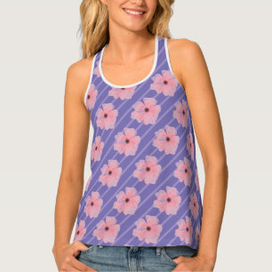 Pink Flowers And Stripes Tank Top