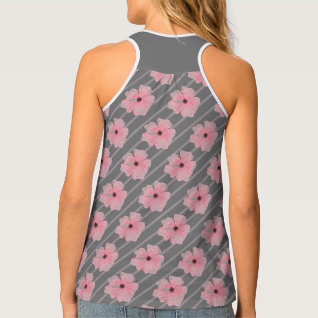 Pink Flowers And Stripes Tank Top (Back)