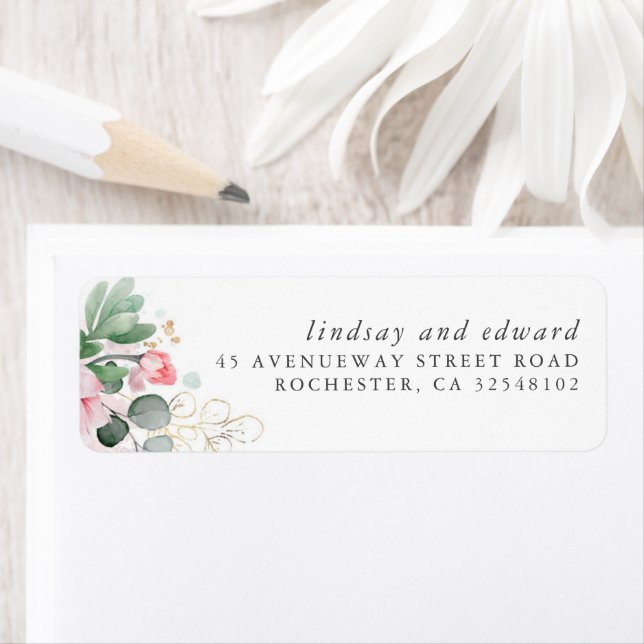 Pink Flowers and Succulents Greenery Elegant Label (Insitu)