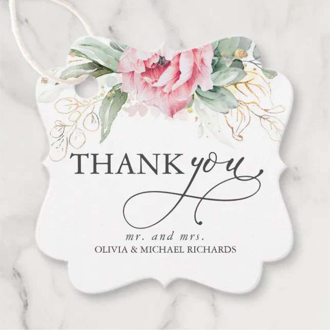 Pink Flowers and Succulents Greenery Thank You Favor Tags | Zazzle