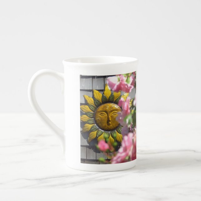 Pink Flowers and Sun - Martha's Vineyard Bone China Mug (Left)