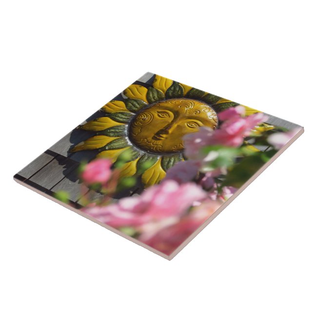 Pink Flowers and Sun - Martha's Vineyard Ceramic Tile (Side)
