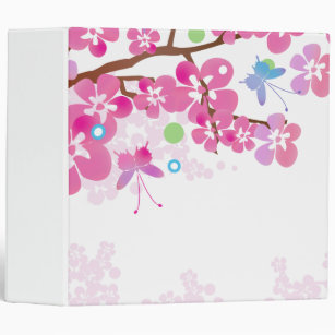 Pink Flowers And Two Better Fly  3 Ring Binder