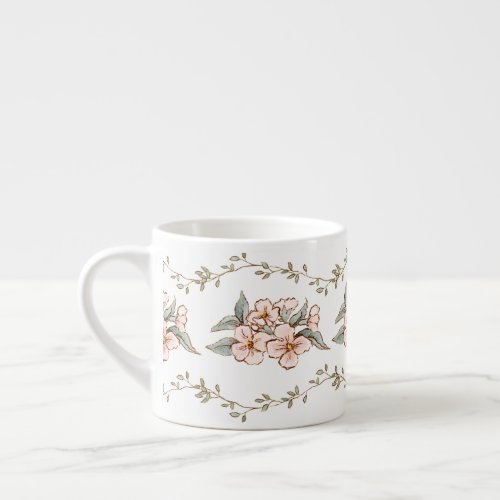 Pink Flowers and Vine  Shabby Chic Espresso Cup