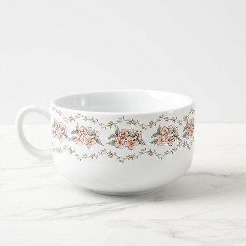 Pink Flowers and Vine  Shabby Chic Soup Mug