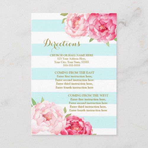 Pink Flowers Aqua Stripes Wedding Direction Insert