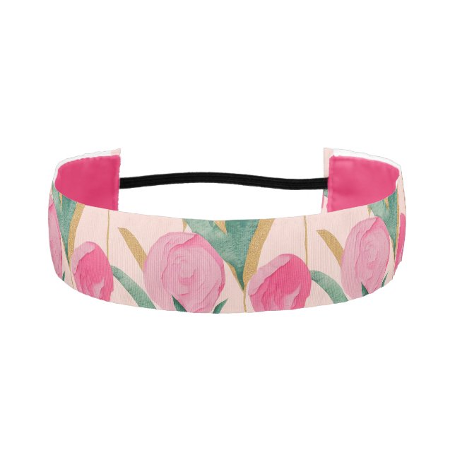 Pink Flowers Athletic Headband (Front)