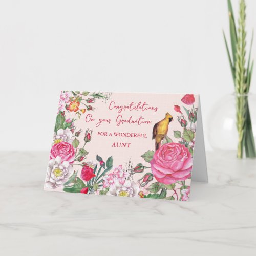 Pink Flowers Aunt Congratulations Graduation Card