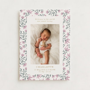Pink flowers    baby birth announcement card