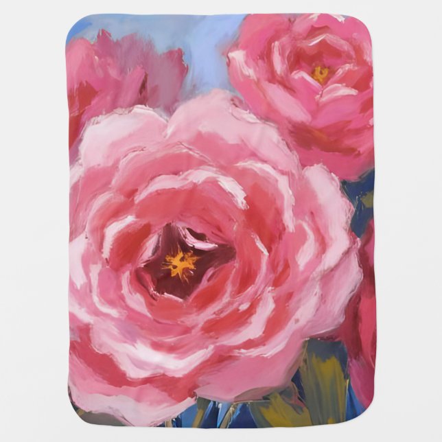 Pink Flowers  Baby Blanket (Front)