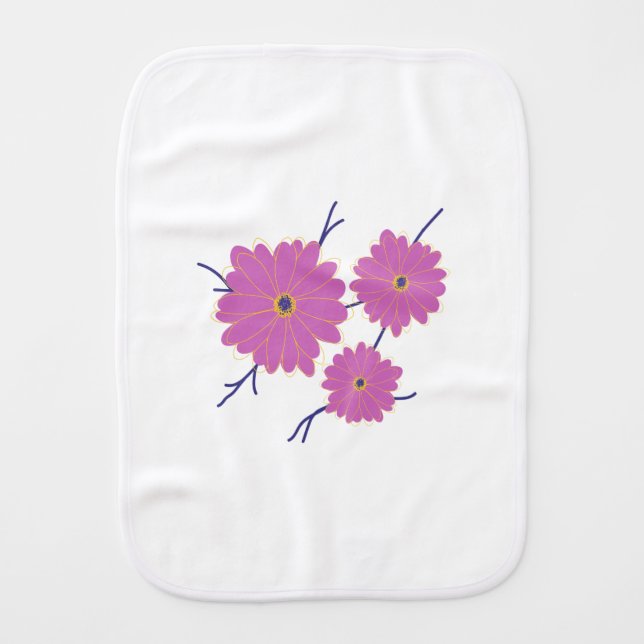 Pink Flowers Baby Burp Cloth (Front)