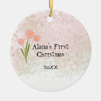 Pink Flowers Baby First Christmas Ceramic Ornament