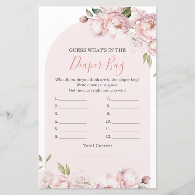 Pink Flowers Baby In Bloom What's in Diaper Bag (Front)