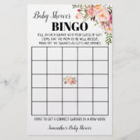 Pink Flowers Baby Shower Bingo Game Card Flyer