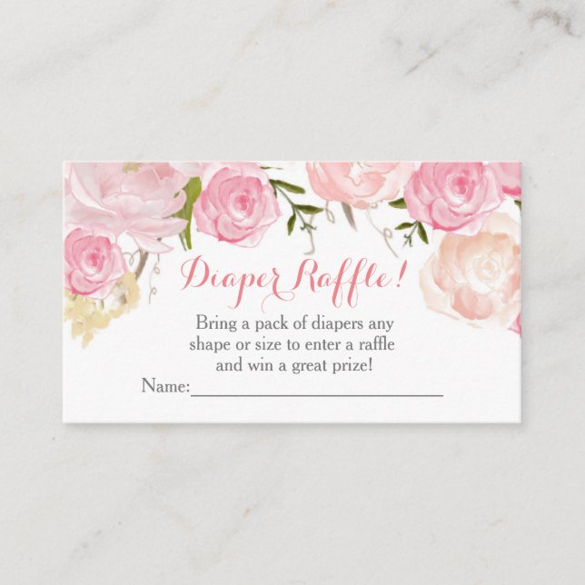 Pink flowers baby shower  diaper raffle cards (Front)
