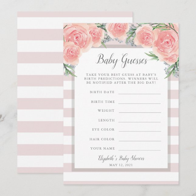 Pink Flowers Baby Shower Game Invitation (Front/Back)