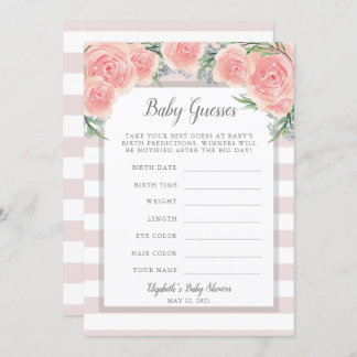 Pink Flowers Baby Shower Game Invitation