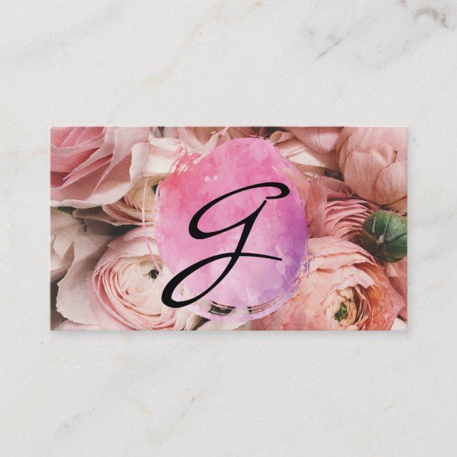 Pink Flowers Background Business Card (Front)