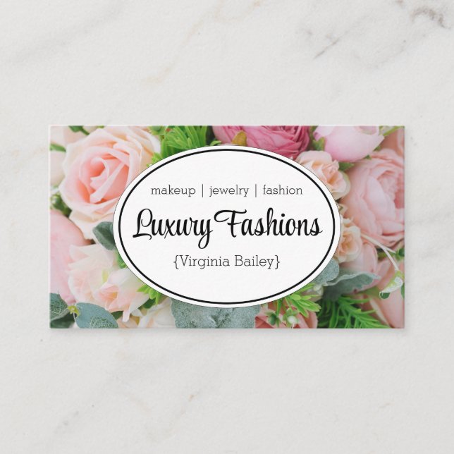 Pink Flowers Background Business Card (Front)