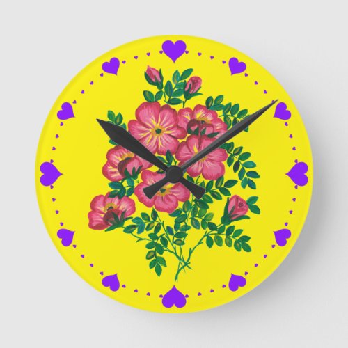 Pink Flowers Banquet  Round Clock