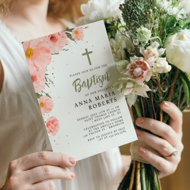 Pink Flowers Baptism Invitation (Creator Uploaded)