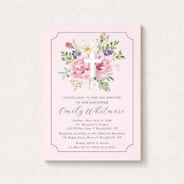 Pink FLOWERS Baptism Invitation for Girl (Creator Uploaded)