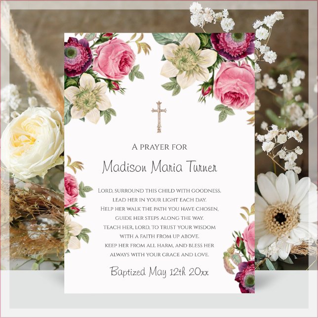 Pink Flowers Baptism Prayer Plaque (Creator Uploaded)