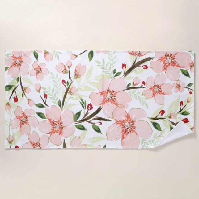 Pink flowers beach towel (Front)