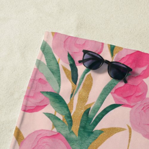 Pink Flowers Beach Towel