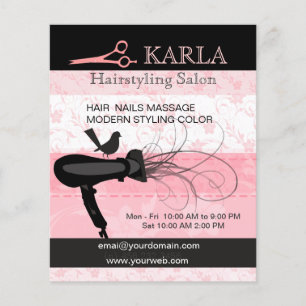 Pink Flowers  Beauty Salon Dryer  Hair Stylist Flyer