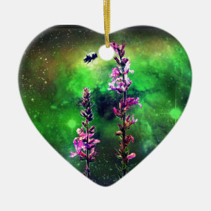 Pink Flowers & Bee Against The World Ceramic Ornament