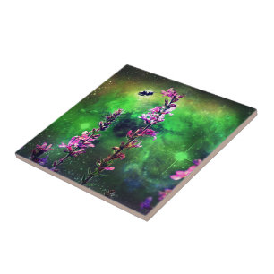 Pink Flowers & Bee Against The World Ceramic Tile