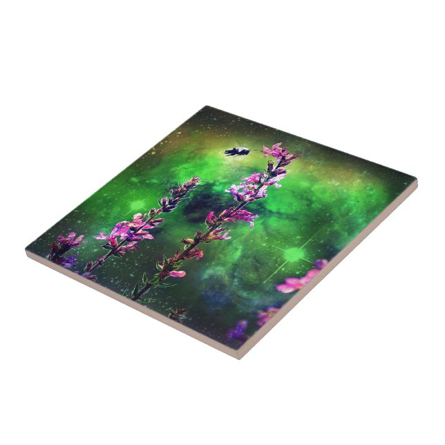 Pink Flowers & Bee Against The World Ceramic Tile (Side)