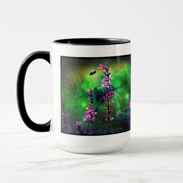 Pink Flowers & Bee Against The World Mug (Left)
