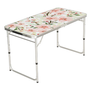Pink flowers beer pong table
